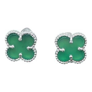 Green Onyx Flower Stud Earrings 925 Sterling Silver Screw Back Posts